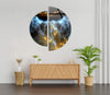 Two Pieces Round Dark Blue Abstract Tempered Glass Wall Art