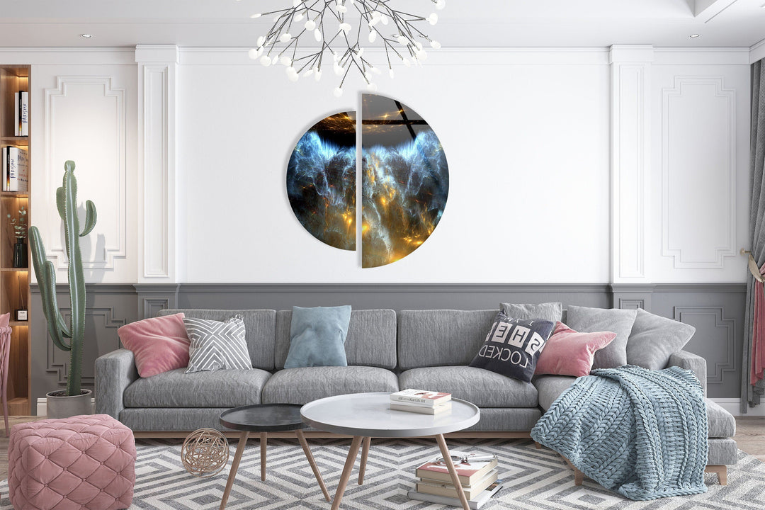 Two Pieces Round Dark Blue Abstract Glass Wall Art print on glass, glass printed photos
