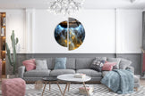 Two Pieces Round Dark Blue Abstract Tempered Glass Wall Art