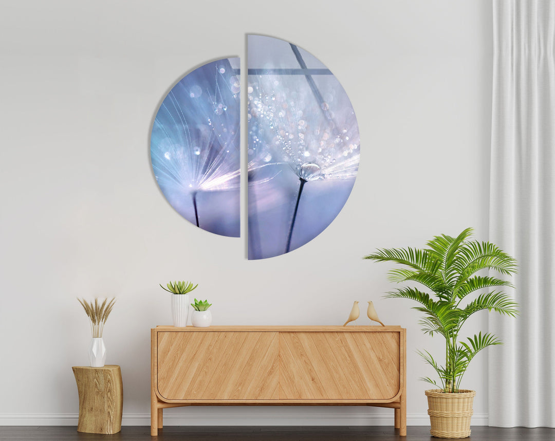 2 Piece Blue Dandelion Glass Wall Art Glass Printing Wall Art, Print photos on glass
