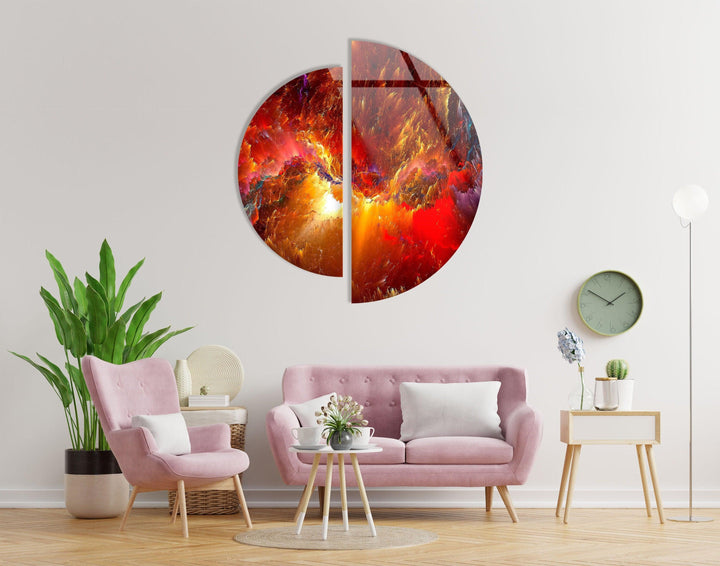 Two Piece Round Red Abstract Glass Wall Art art glass wall art, glass wall art pictures
