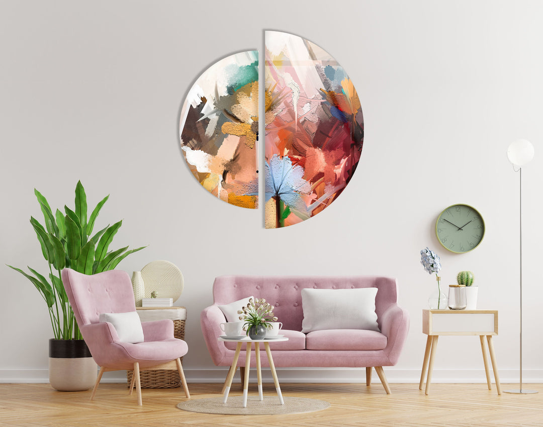 2 Piece Oil Painting Floral Abstract Glass Wall Art print on glass, glass printed photos
