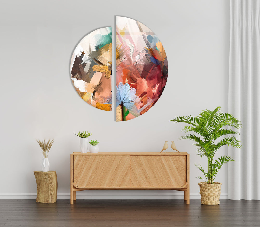 2 Piece Oil Painting Floral Abstract Glass Wall Art custom glass photo prints, large glass prints
