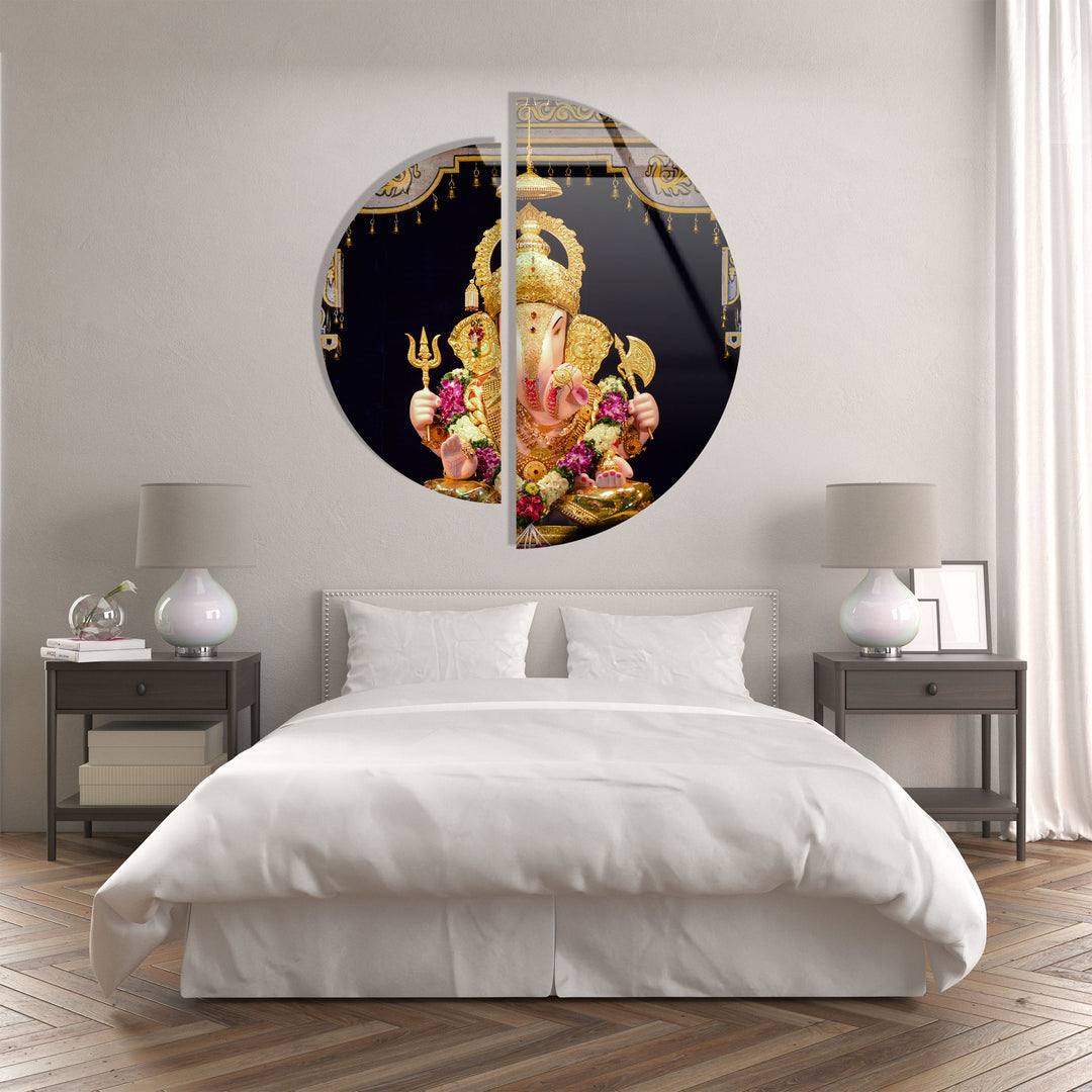 2 Piece Hindu God Ganesha Statue Glass Wall Art photo print on glass, prints on glass wall art
