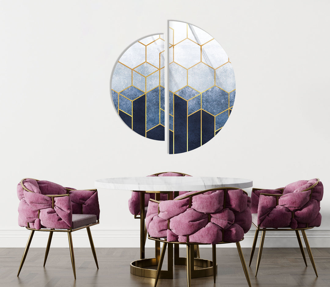 2 Piece Half Circle Abstract Hexagon Glass Wall Art glass image printing, glass prints from photos
