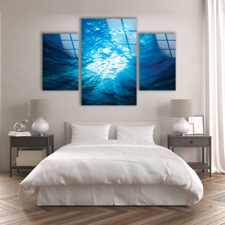 Blue Deep Underwater Abstract Glass Wall Art, large glass photo prints, glass wall photos