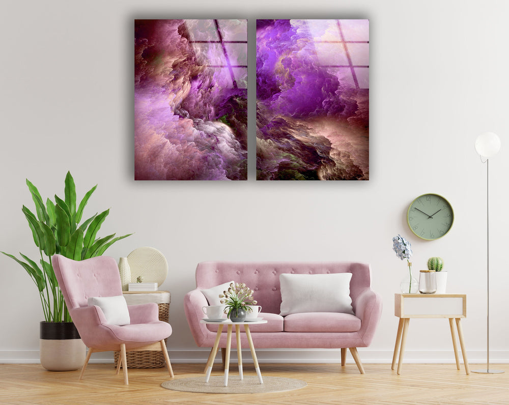 Purple Clouds Abstract Glass Wall Art, print on glass, glass printed photos