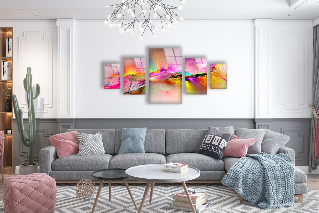 Colorful Pink Cloud Abstract Glass Wall Art, glass pictures for Wall, glass prints wall art