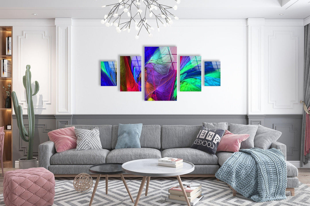 Colorful Neon Fractal Abstract Glass Wall Art, print on glass, glass printed photos