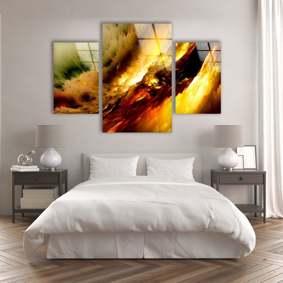 Yellow Fractal Clouds Abstract Glass Wall Art, large glass photo prints, glass wall photos