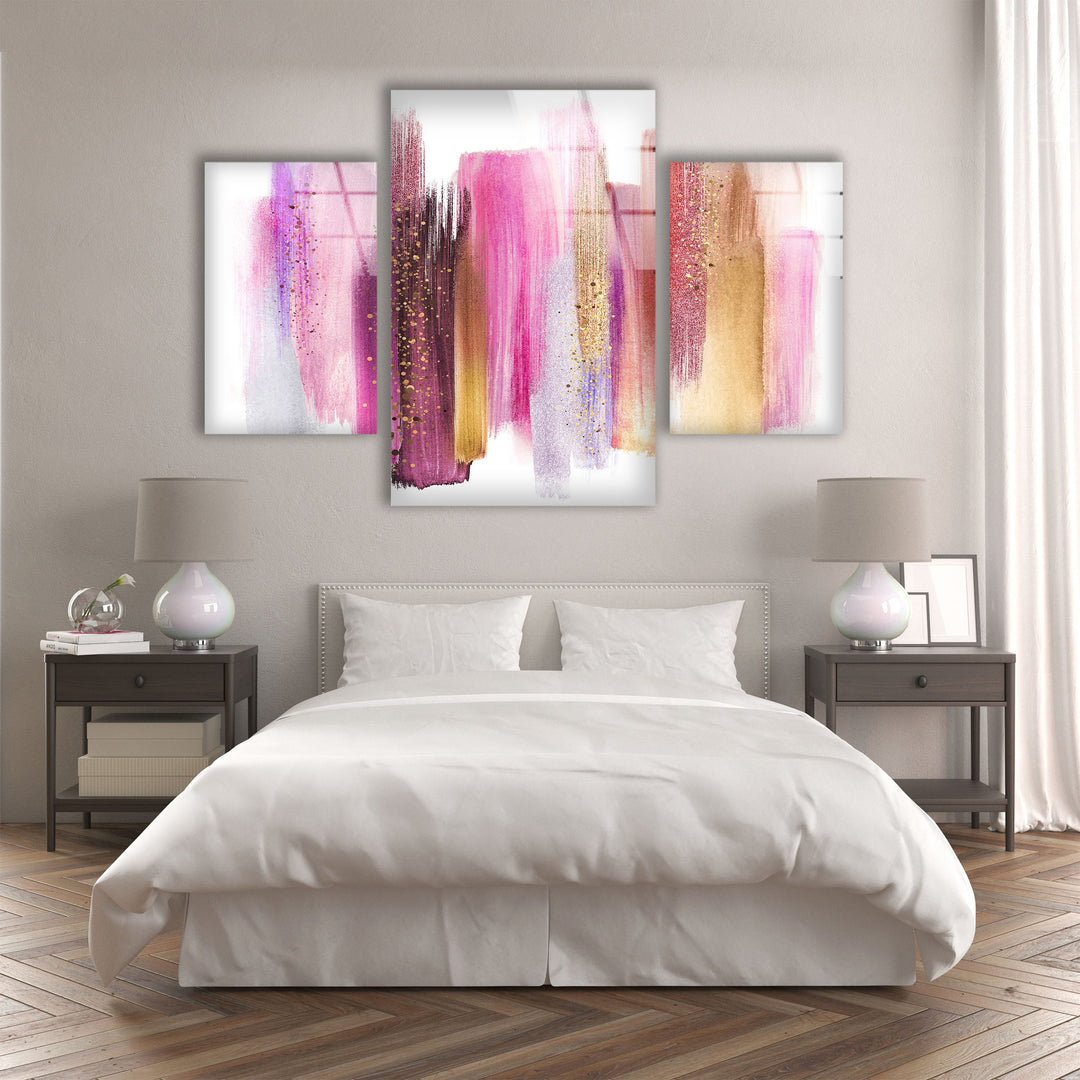 Pink, Gold Brush Strokes Glass Wall Art, glass photo prints, glass picture prints