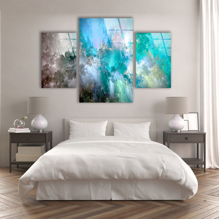 Turquoise, White Clouds Abstract Glass Wall Art, art glass wall art, glass wall art pictures