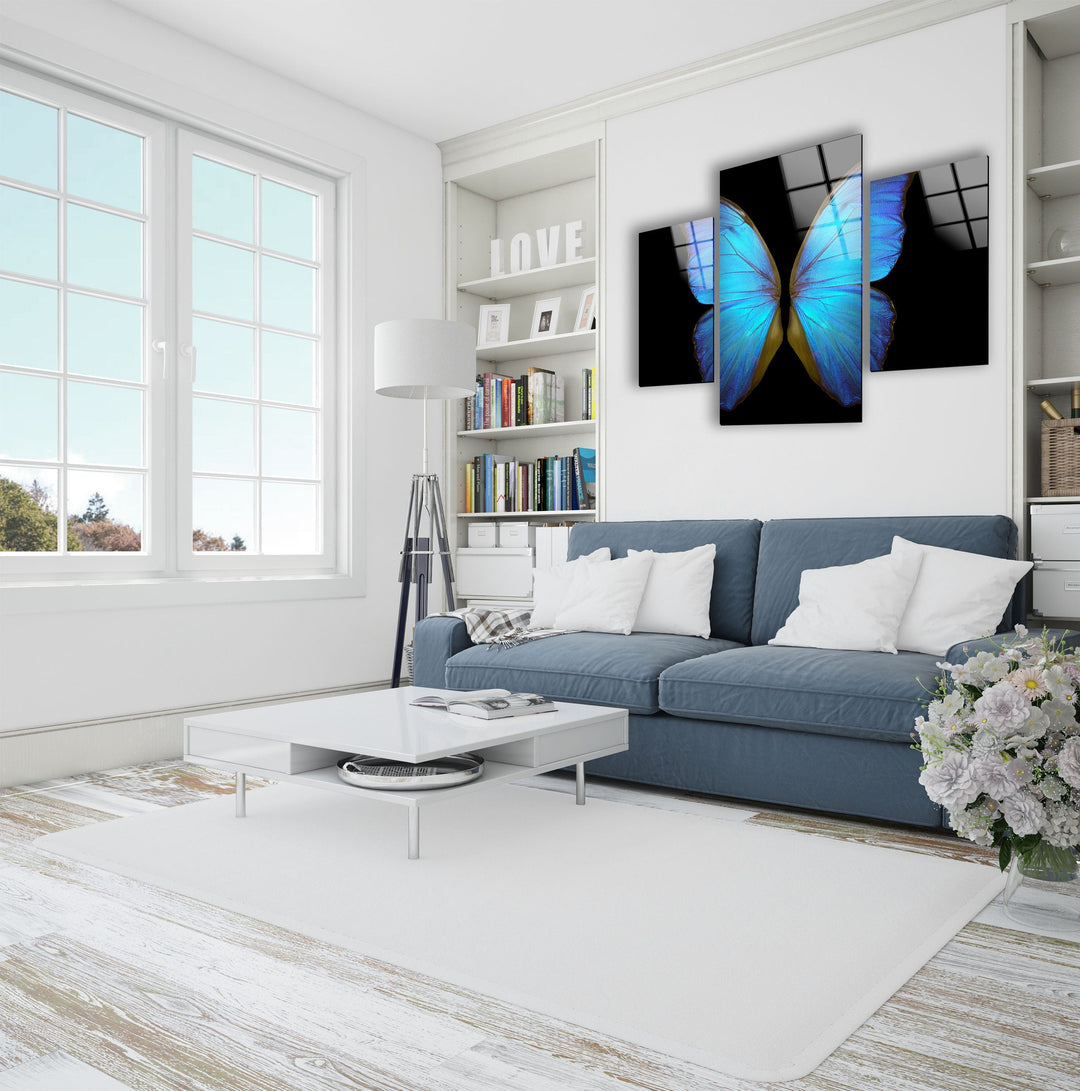 Blue Butterfly Glass Wall Art, glass image printing, glass prints from photos