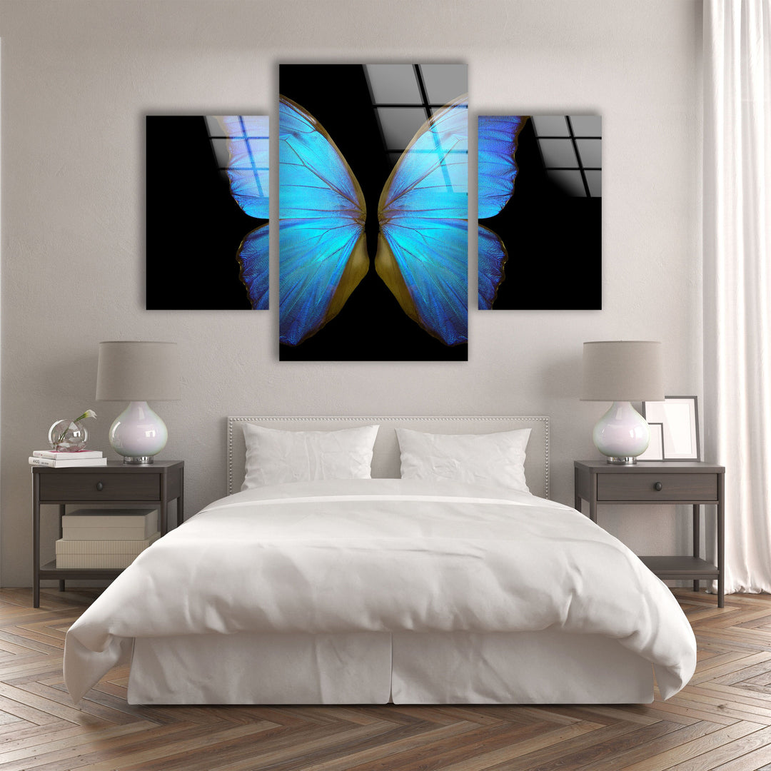 Blue Butterfly Glass Wall Art, glass art painting, glass art for the Wall