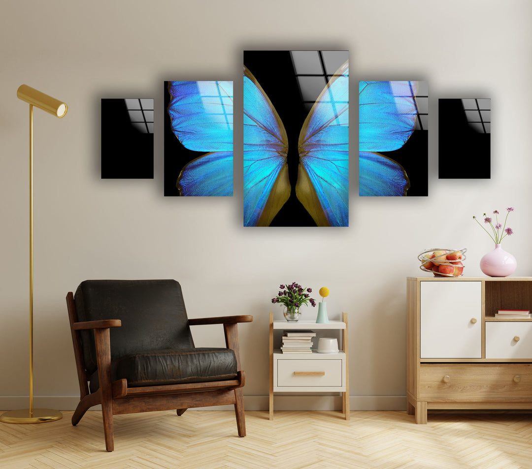 Blue Butterfly Glass Wall Art, glass photo prints, glass picture prints