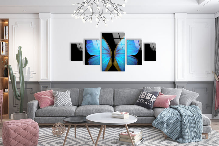 Blue Butterfly Glass Wall Art, art glass wall art, glass wall art pictures