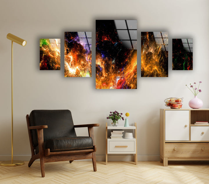 Orange Cloudy Nebula Space Glass Wall Art, print picture on glass, Tempered Glass Wall Art