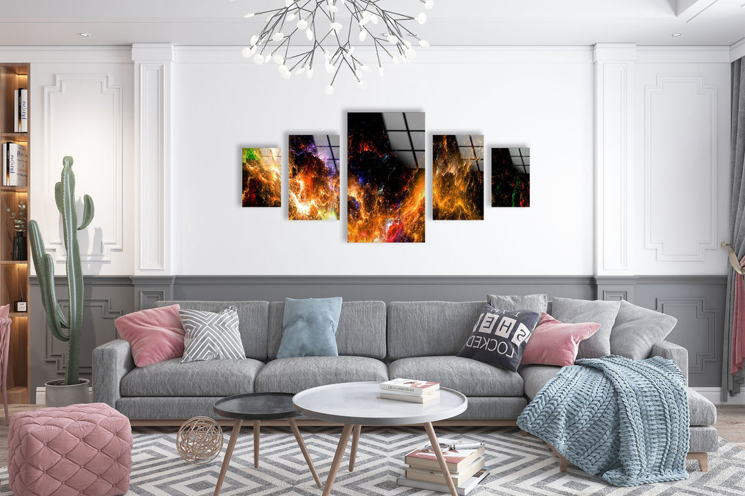 Orange Cloudy Nebula Space Glass Wall Art, print picture on glass, Tempered Glass Wall Art