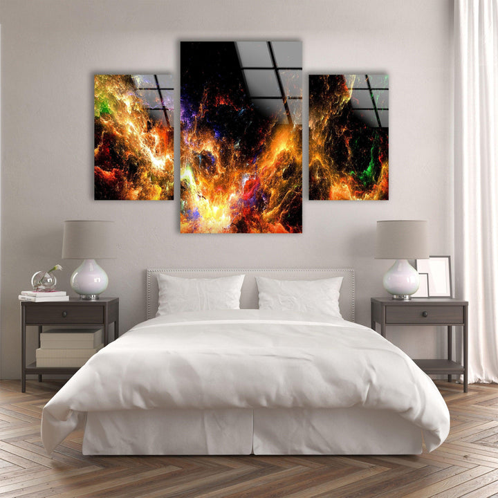 Orange Cloudy Nebula Space Glass Wall Art, print on glass, glass printed photos