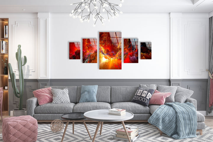 Red Cloudy Space Abstract Glass Wall Art, glass art painting, glass art for the Wall