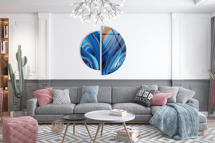 2 Pieces Round Blue Fractal Wall Art Glass Wall Art custom glass photo prints, large glass prints
