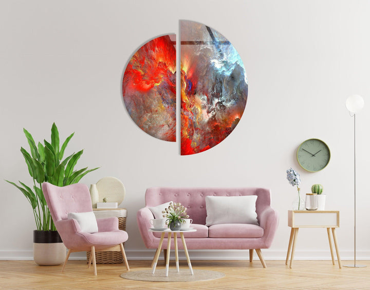 Set of 2 Pieces Red Abstract Art Glass Wall Art picture on glass wall art, photos printed on glass
