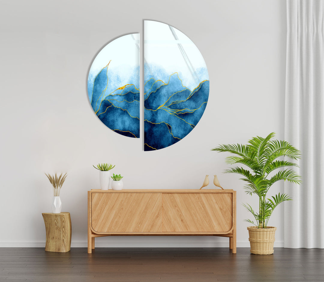 2 Piece Blue Floral Glass Wall Art glass photo prints, glass picture prints
