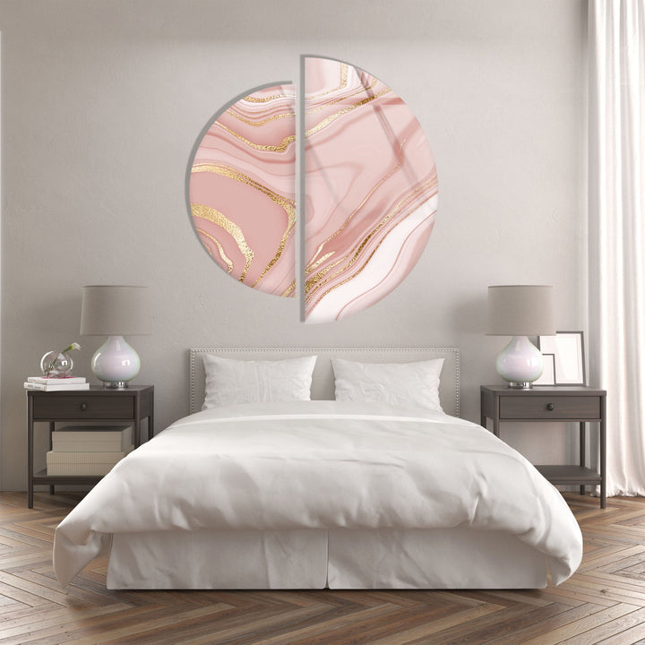 Pink Marble Gold Alcohol Ink Glass Wall Art glass art painting, glass art for the Wall
