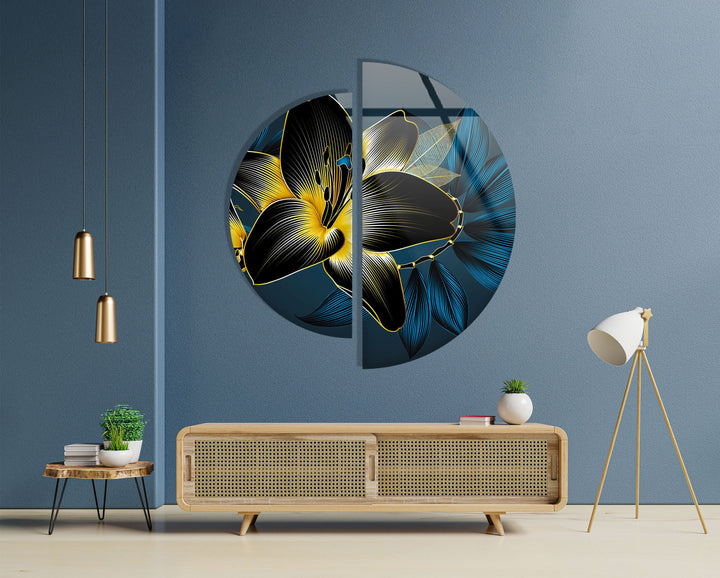 Dark Abstract Flower Glass Wall Art custom glass pictures, glass art prints
