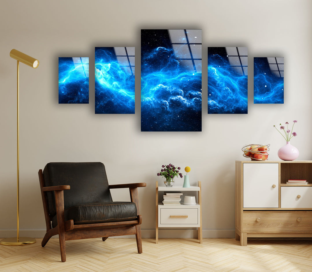 Blue Starry Cloudy Galaxy Glass Wall Art, glass image printing, glass prints from photos