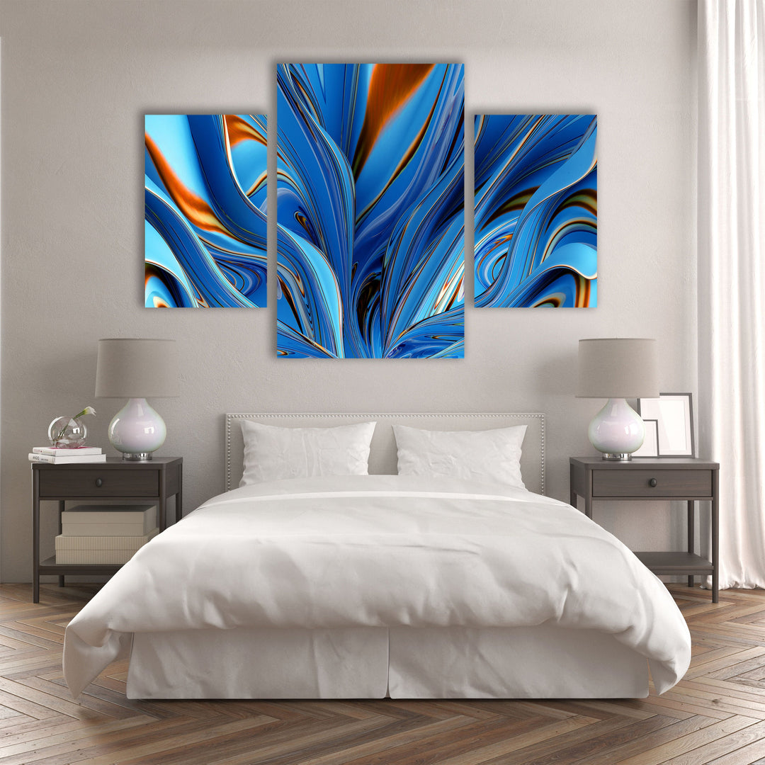 Blue, Orange Fractal Lines Abstract Glass Wall Art, large glass photo prints, glass wall photos