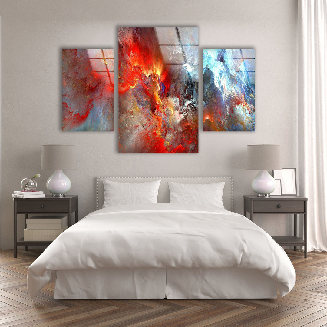 Vivid Red Clouds Abstract Glass Wall Art, picture on glass wall art, photos printed on glass