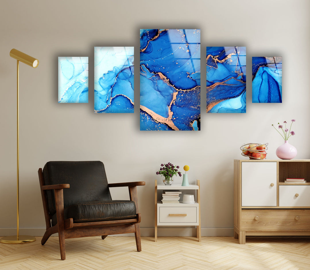 Blue Alcohol ink Marble Abstract Glass Wall Art, Glass Printing Wall Art, Print photos on glass