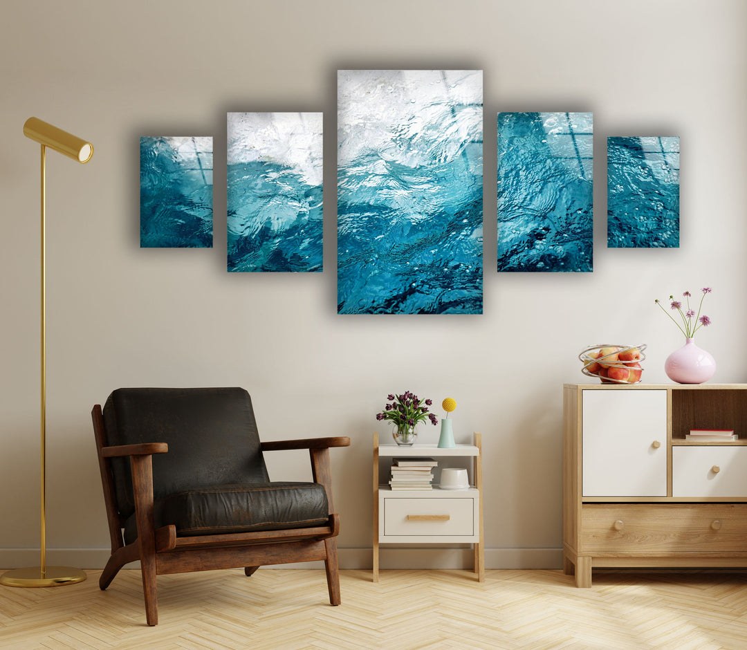 Blue Sea Waves Abstract Glass Wall Art, glass photo prints, glass picture prints