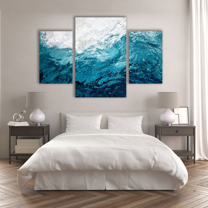 Blue Sea Waves Abstract Glass Wall Art, glass wall decor, glass wall art decor