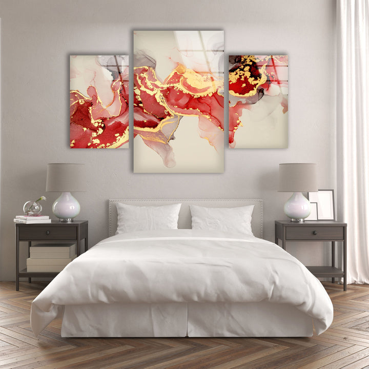 Red, Gold Fluid Art Abstract Glass Wall Art, picture on glass wall art, photos printed on glass