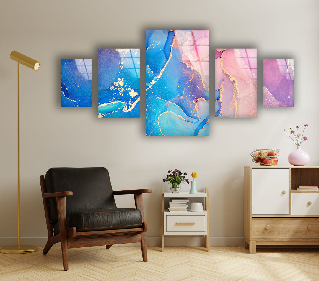 Blue & Pink Alcohol Ink Abstract Glass Wall Art, glass photo prints, glass picture prints