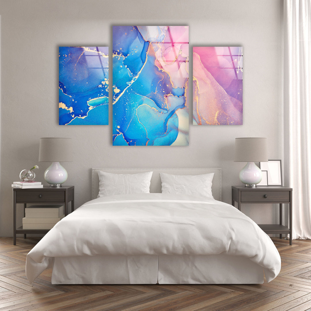 Blue & Pink Alcohol Ink Abstract Glass Wall Art, glass art painting, glass art for the Wall