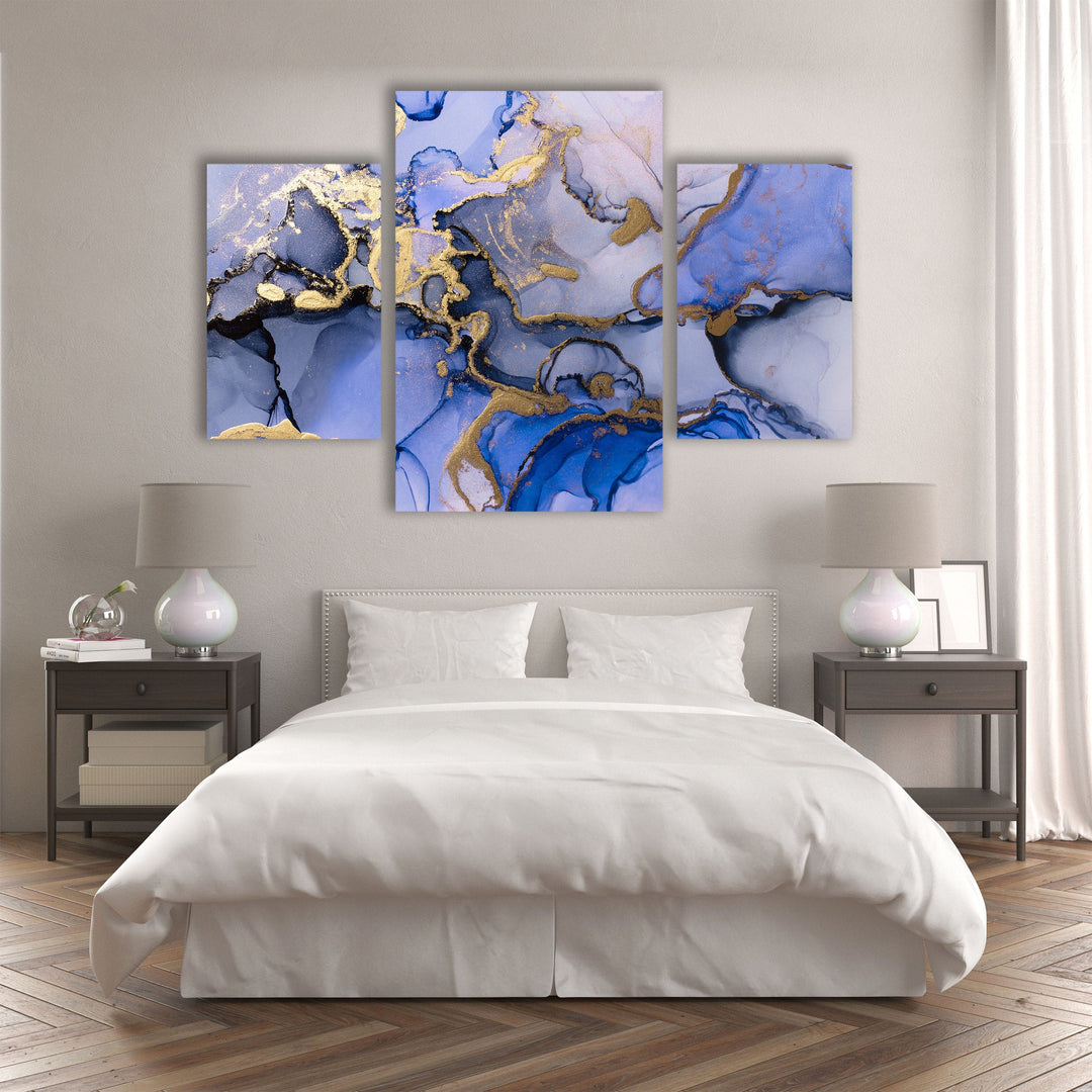 Blue & Gold Marble Abstract Glass Wall Art, custom glass photo prints, large glass prints