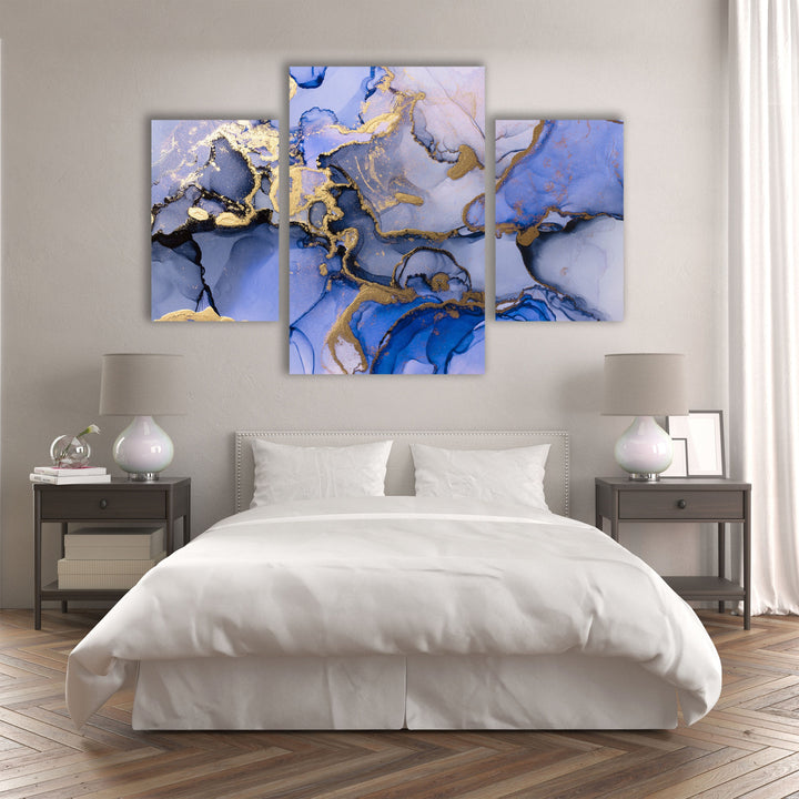 Blue & Gold Marble Abstract Glass Wall Art, custom glass photo prints, large glass prints