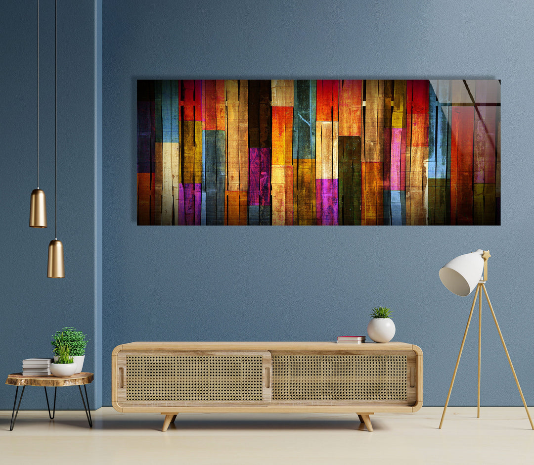 Colorful Wooden Pattern Glass Wall Art, print on glass, glass printed photos