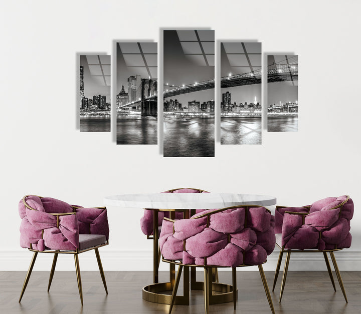 Black & White NYC Bridge Landscape Glass Wall Art, glass pictures for Wall, glass prints wall art