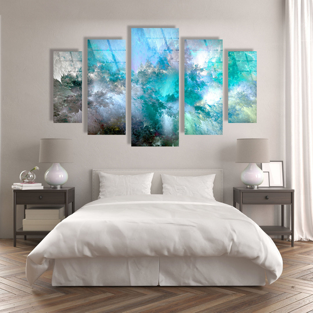 Cyan Blue, White Cloud Abstract Glass Wall Art, large glass photo prints, glass wall photos