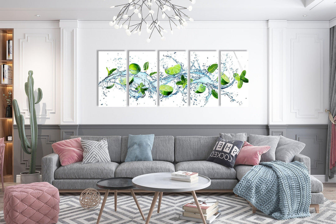 Fresh Limes With Water Splash Glass Wall Art, Glass Printing Wall Art, Print photos on glass