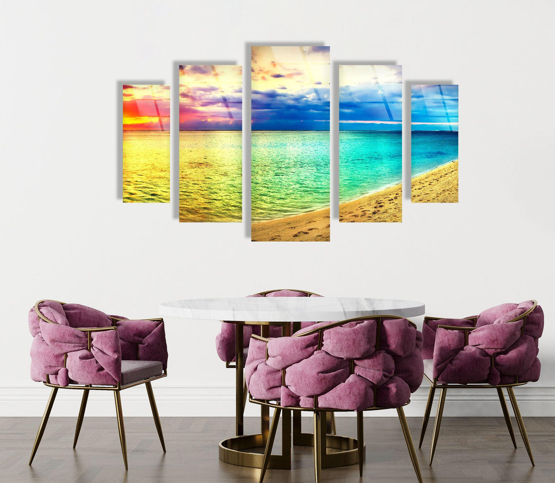 Colorful Sunset, Beach Landscape Glass Wall Art, print picture on glass, Tempered Glass Wall Art