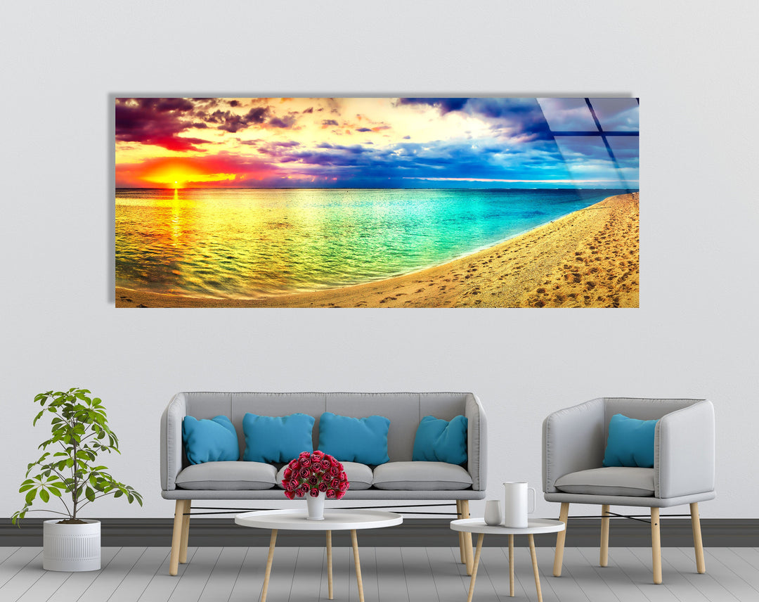 Colorful Sunset, Beach Landscape Glass Wall Art, photo print on glass, prints on glass wall art