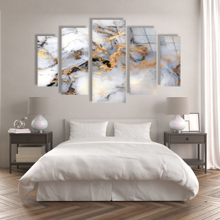 Grey & Gold Detailed Marble Glass Wall Art, custom glass pictures, glass art prints