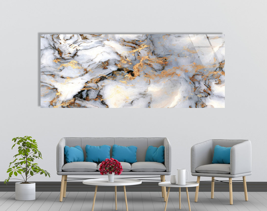 Grey & Gold Detailed Marble Glass Wall Art, print picture on glass, Tempered Glass Wall Art