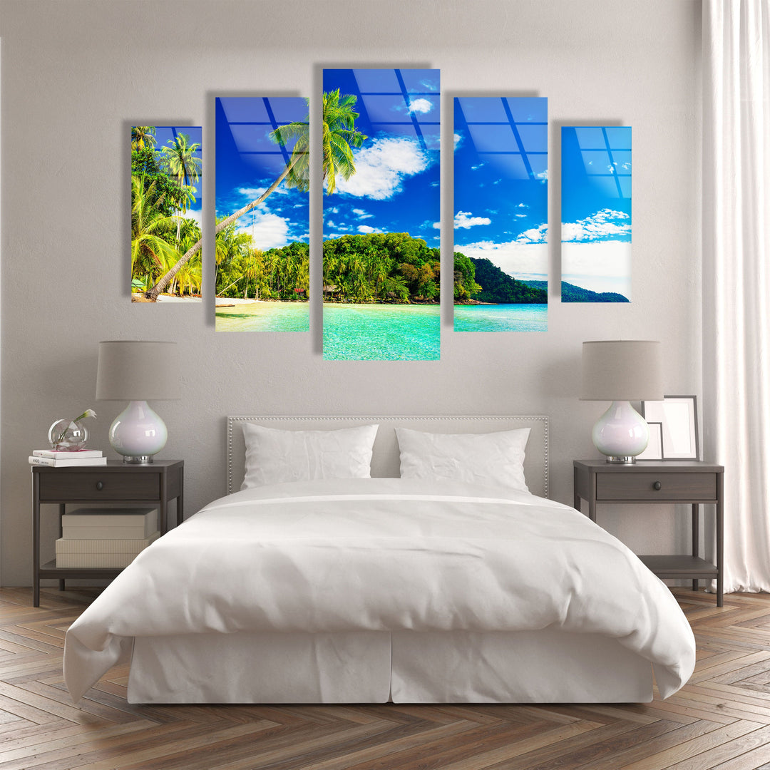 Island Beach With Palms Glass Wall Art, glass image printing, glass prints from photos