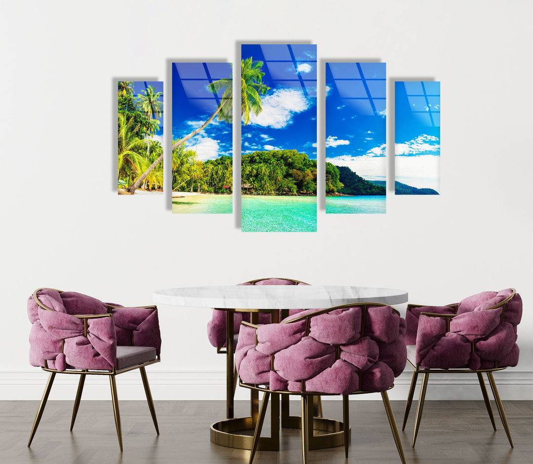 Island Beach With Palms Glass Wall Art, glass pictures for Wall, glass prints wall art